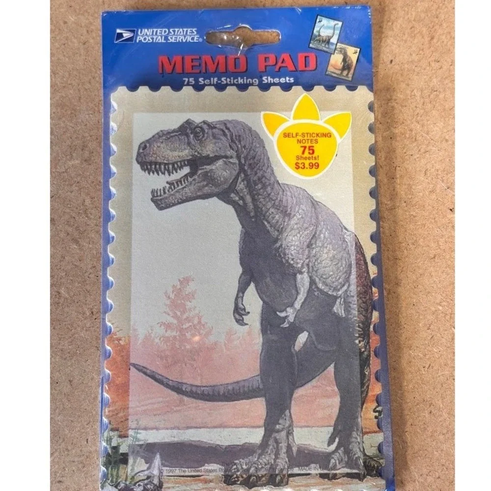 Vintage 1997 USPS World of Dinosaurs T-Rex Memo Pad 75 Sheets Hallmark New